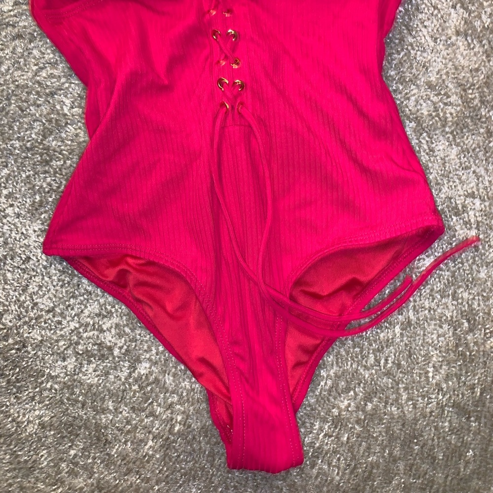 Bongo Pink / Red One Piece Laced Swimsuit size S - Picture 6 of 12